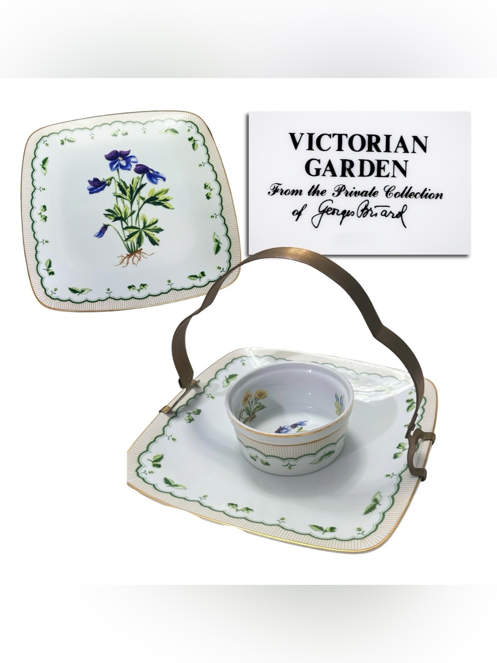 Set of 2 Vintage Georges Briard Victorian Garden Plate + Chip and Dip Service